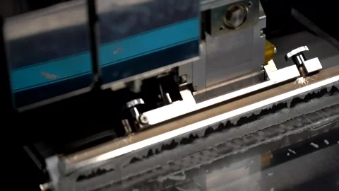 Automated stencil printer applying solder paste onto PCB in SMT production Video stock 336252708