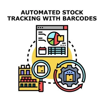 Automated stock tracking system with barcode technology 스톡 일러스트