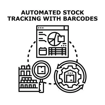 Automated stock tracking system with barcode technology Stock Illustration