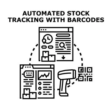 Automated stock tracking system managing product inventory Illustrazione stock