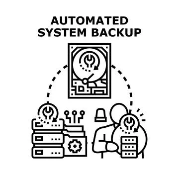 Automated system backing up data on server Stock Illustration