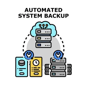Automated system backup protecting digital data storage Stock Illustration