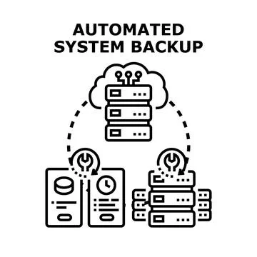 Automated system backup protecting digital data storage Stock Illustration