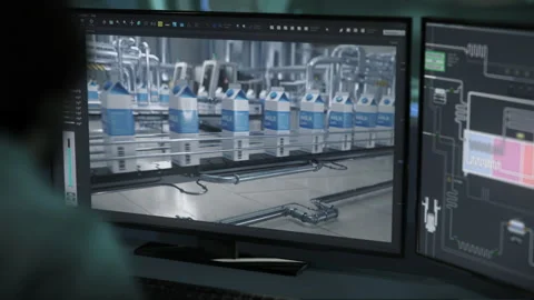 Automated system controlling the conveyor belts at the manufacturing plant Video stock 247523110