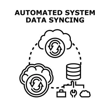 Automated system data syncing and cloud computing process Stock Illustration