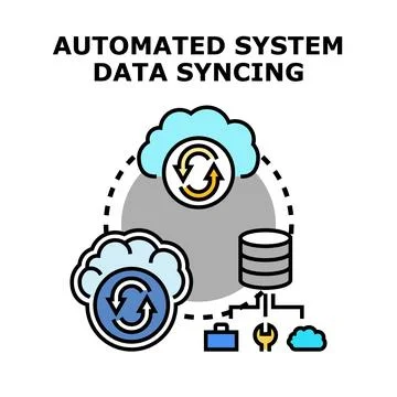 Automated system data syncing and cloud computing process 库存插图