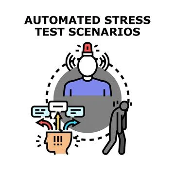 Automated system evaluating stress test scenarios in a digital environment Illustrazione stock