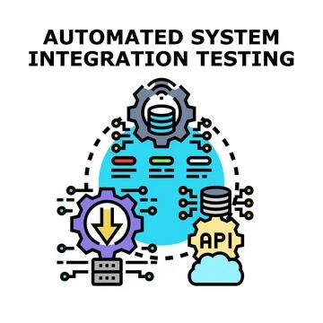 Automated system integration testing process concept vector Stock Illustration