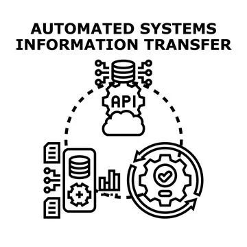 Automated systems information transferring and data processing development Stock Illustration
