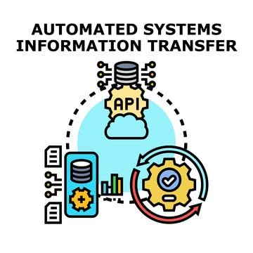 Automated systems information transferring and data processing development Stock Illustration