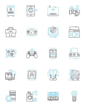 Automated systems linear icons set. Robotics, Efficiency, Precision, Streamlined Stock Illustration