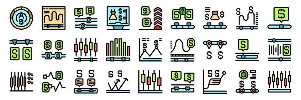 Automated systems managing finances, exploring icons of algorithmic trading a Stock Illustration