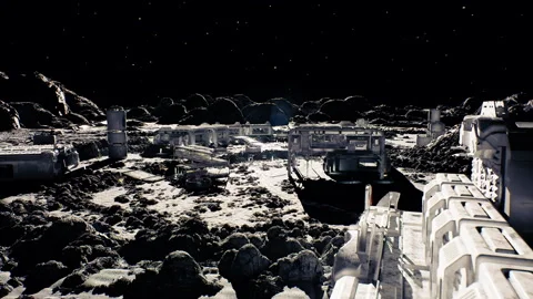 Automated systems operate on lunar plains for mineral collection Stock Footage 331520394