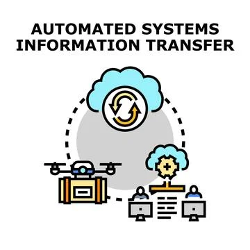 Automated systems transferring information in cloud network process Stock Illustration