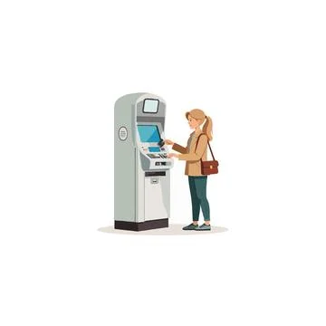 Automated teller machine interaction woman casual financial technology tran.. Stock Illustration