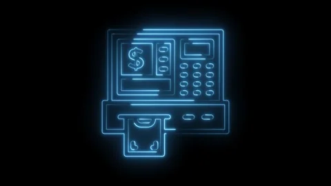 Automated teller machine neon light style animation on black background for Stock Footage 322987985
