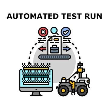 Automated test run detecting bugs with robotic software Stock Illustration