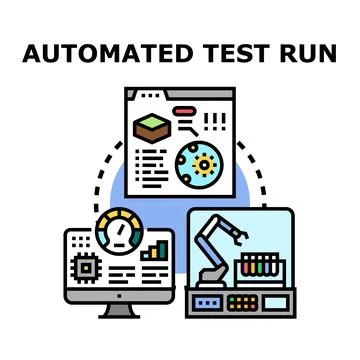 Automated test run workflow process with robotic arm Stockillustratie