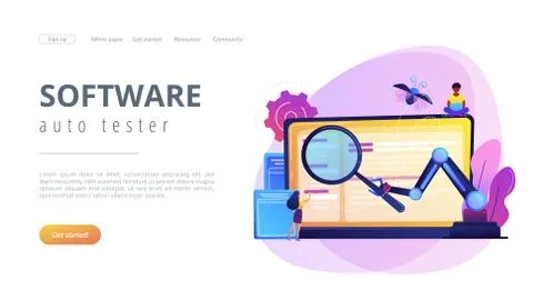 Automated testing concept landing page. 스톡 일러스트
