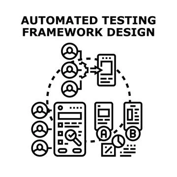 Automated testing framework design outlines the systematic process for develo Stock Illustration