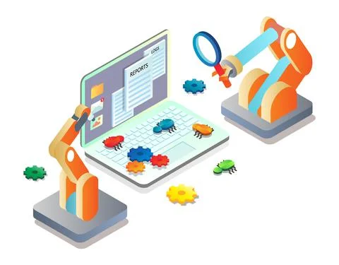 Automated testing software, vector isometric illustration. Software tester イラスト素材