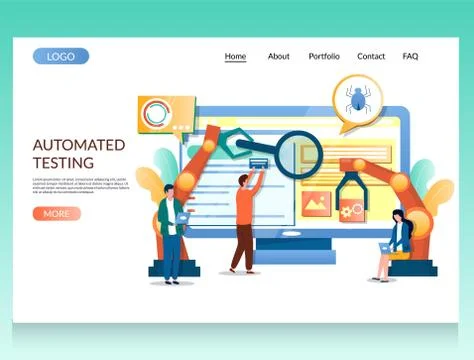 Automated testing vector website landing page design template Illustrazione stock
