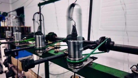 Automated Textile Loom Spinning Threads in High-Speed Factory Production Stock Footage 323611209