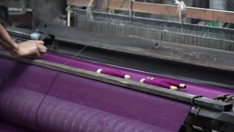 Automated textile weaving loom machine Stock Footage 320016176