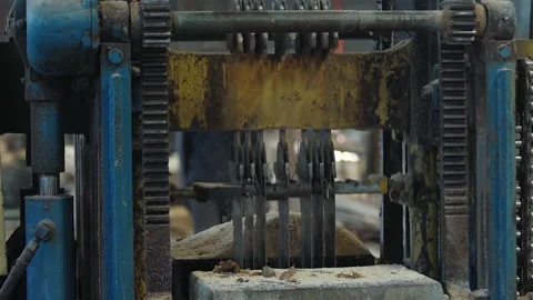 Automated Timber processing equipment operates on the industrial conveyor line Stock Footage 233168062