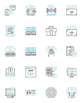 Automated tools linear icons set. Robotics, Machine, Technology, Efficiency Stock Illustration
