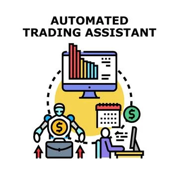 Automated trading assistant managing digital finances Stock Illustration