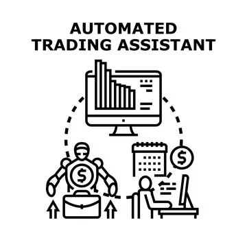 Automated trading assistant managing digital finances Stock Illustration