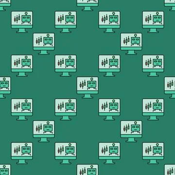 Automated Trading Bot on PC screen vector colored seamless pattern Illustrazione stock