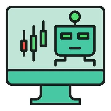 Automated Trading Bot on PC screen vector colored icon or design element 库存插图
