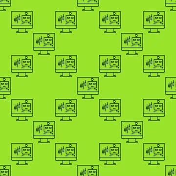 Automated Trading ChatBot on PC screen vector thin line seamless pattern Stock Illustration