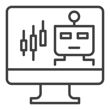 Automated Trading ChatBot on PC screen vector thin line icon or symbol 库存插图