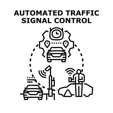 Automated traffic signal control optimizing smart city transportation system Ilustración de archivo