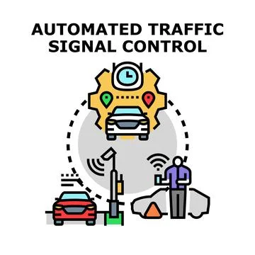 Automated traffic signal control optimizing smart city transportation system Stock Illustration