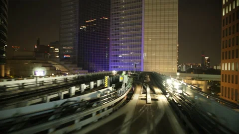 Automated Train Running Through a Big City (Tokyo, Japan) Stock Footage 150811375
