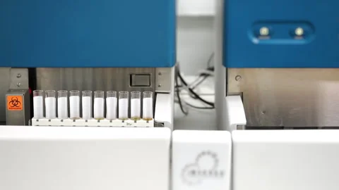 Automated urine analyzer moving test tube rack in clinical laboratory. Vídeo Stock 320884838