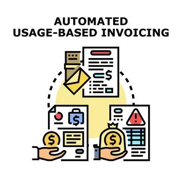 Automated usage based invoicing calculating financial payment Stock Illustration