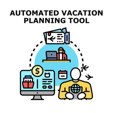 Automated vacation planning tool arranging travel and destination services Ilustração Stock