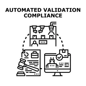 Automated validation compliance system verifying legal regulations Illustrazione stock