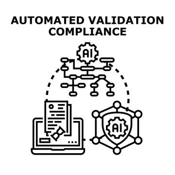Automated validation compliance system verifying data security Stock Illustration