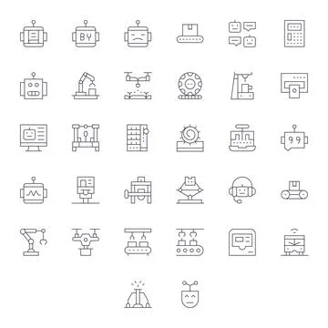 Automated Vector Icon Set with 32 Thin Line 64x64 Pixel Aligned Graphics Illustrazione stock