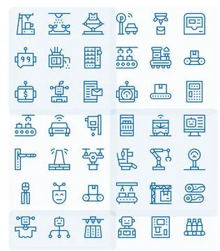 Automated Vector Icon Set with 42 Regular Line 128x128 Editable Graphics Illustrazione stock