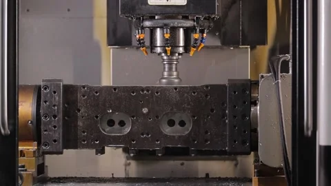 Automated vertical computer numerical control CNC machine tool spindle actively Stock Footage 336812951