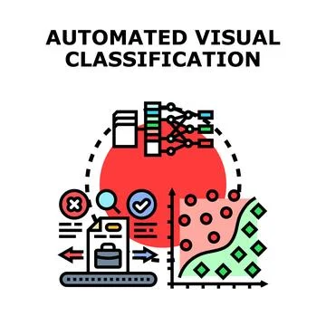 Automated visual classification machine learning data analysis concept Stock Illustration