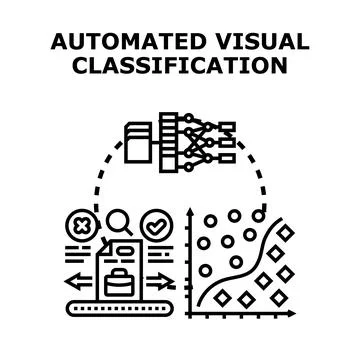 Automated visual classification machine learning data analysis concept Stock Illustration