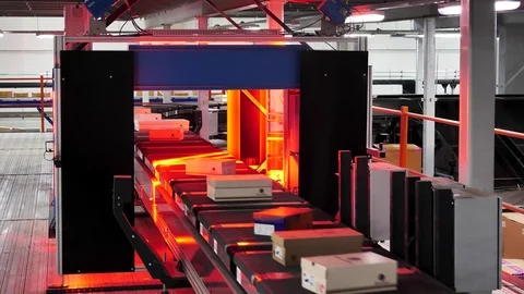 Automated warehouse with barcode scanning system Video stock 122122594